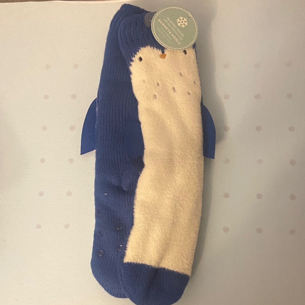 Blue and Cream Reading Penguin Socks